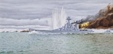 P. Thorne (20th century) Oil on board Two naval maritime scenes, 