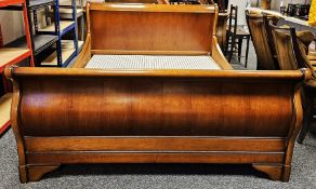 Contemporary kingsize sleigh bed with stained wooden veneer frame  Condition Report Bed