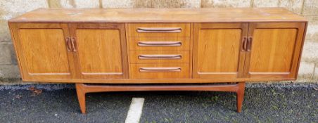 Mid-century retro G-Plan teak ' Fresco ' sideboard, comprising a central bank of four drawers