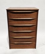 Mid-century retro teak Austin Suite chest of six long drawers, each with rolled block handle, 97cm