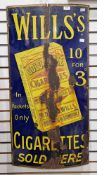 Vintage Wills's Cigarette enamelled advertising sign, early-mid 20th century, of rectangular form,