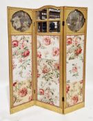 Gilt framed folding three-panel dressing screen, the rounded arched central panel with four-mirrored
