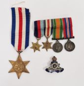 Group of four World War II miniature medals including the Defence medal, 1939-1945 medal, African