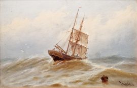 John Davidson Liddell (1859-1942) Oil on board Maritime scene, sailing ship in rough sea, signed