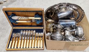 Collection of silver plate including a military issue Mappin and Webb hot water pot, three-piece