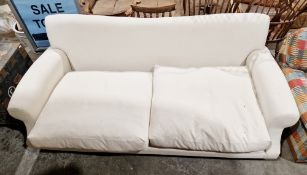 Contemporary fabric upholstered sofa by Loaf, with cream upholstery, raised on wooden legs, 78cm