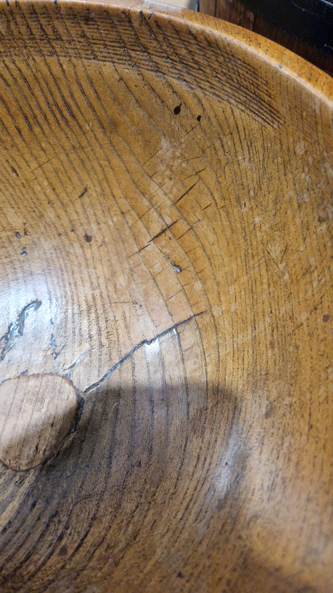 Two treen elm bowls in sizes, each turned, the first 19th/early 20th century (with repair to - Image 3 of 16