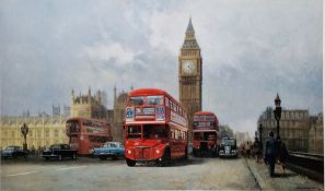 Signed David Shepherd (1931-2017) print, 'Westminster '66 - London's Red Buses', signed lower