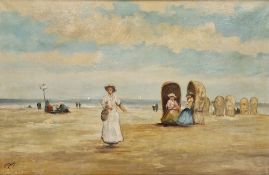 Manner of Isaac Lazarus Israels (1865-1934) Oil on canvas Figures on a beach, signed Isaac Israels