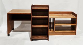 Teak music storage cabinet, 63cm high x 105cm long, teak desk on castors, 67cm high x 85cm long