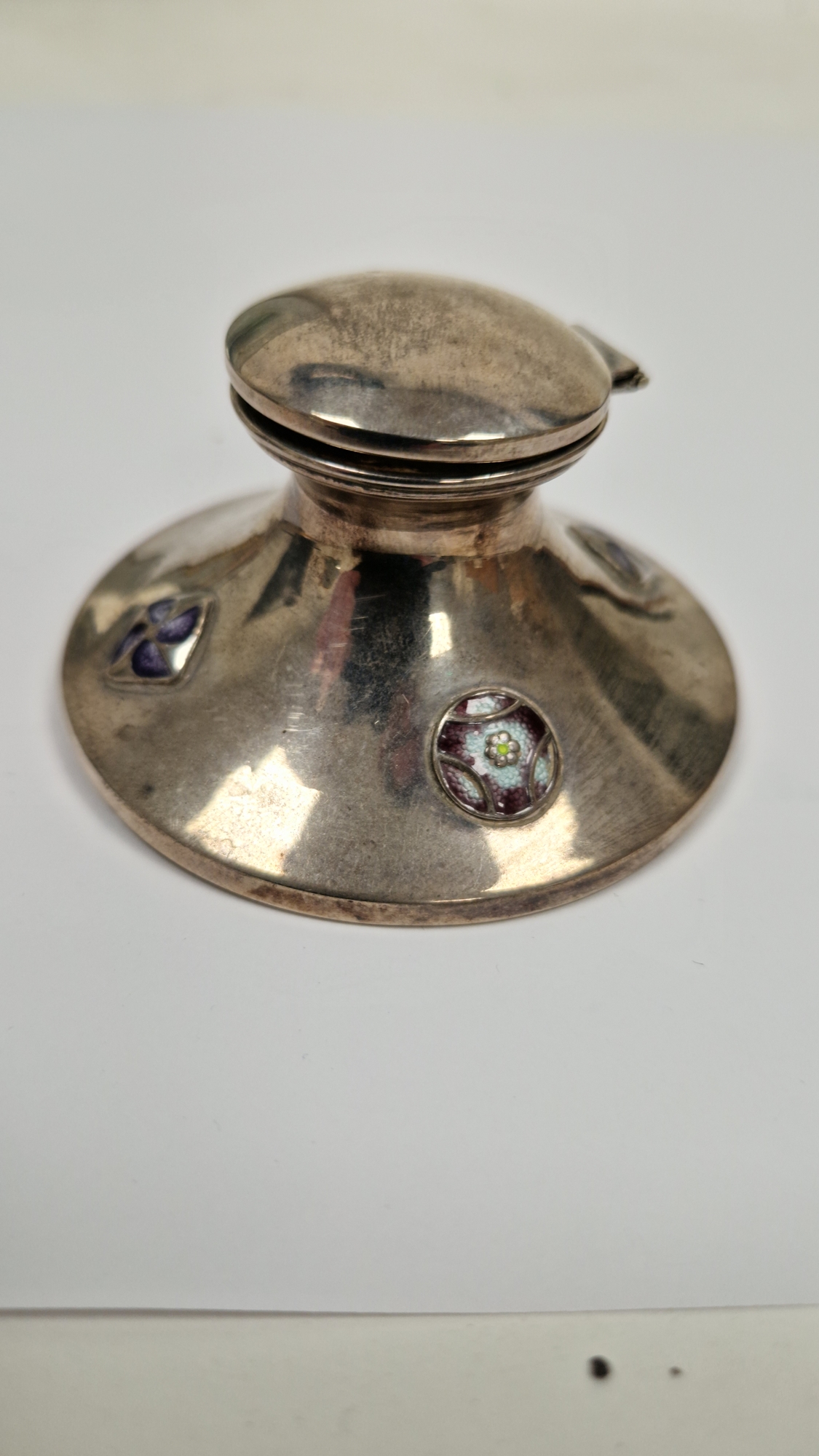 Edward VII silver and guilloche enamel capstan inkwell, Birmingham 1909, maker's mark rubbed, the - Image 17 of 18