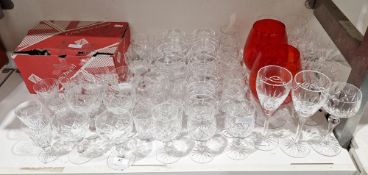 Collection of contemporary cut glass tableware including a Brierley table service, cut with fans,