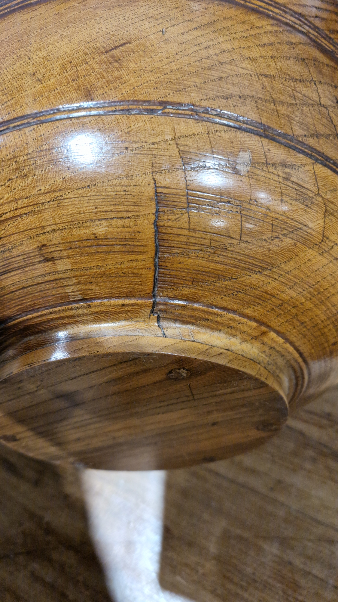 Two treen elm bowls in sizes, each turned, the first 19th/early 20th century (with repair to - Image 7 of 16