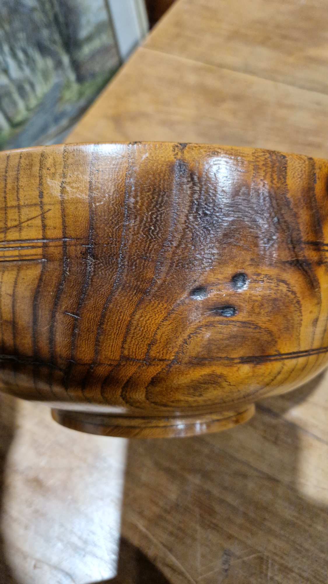 Two treen elm bowls in sizes, each turned, the first 19th/early 20th century (with repair to - Image 6 of 16
