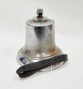 Mid-century 1950's chrome-plated large fire engine bell with cast iron clapper and leather strap,