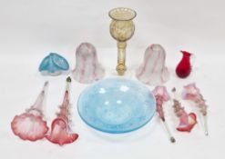 Group of late 19th-20th century coloured glass, including: five Victorian vaseline glass epergne