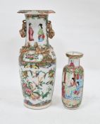 Two Chinese Canton famille rose enamel vases in sizes, 19th century, the first oviform applied