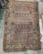 Eastern red ground rug with twelve rows of five botehs and one row of four, multiple geometric