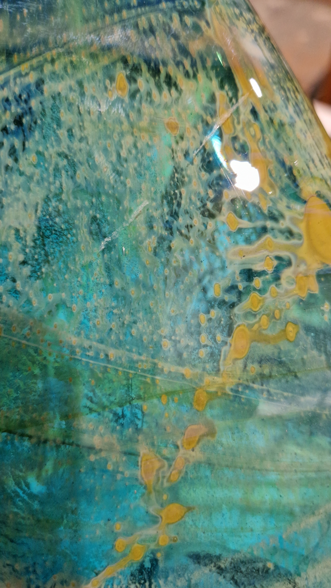 Mdina glass lamp base of tapering baluster faceted form, turquoise, ochre and yellow inclusions, - Image 2 of 5