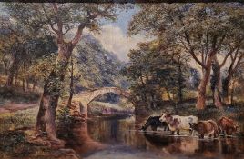 William Vivian Tippett (British, 1833-1910) Oil on canvas  Rural scene with cattle watering at