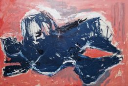 20th/21st century school Oil on card/mixed media Three modernist abstract figure studies,