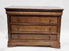 Pair of modern cherrywood chests of three long drawers, each with moulded tops having rounded