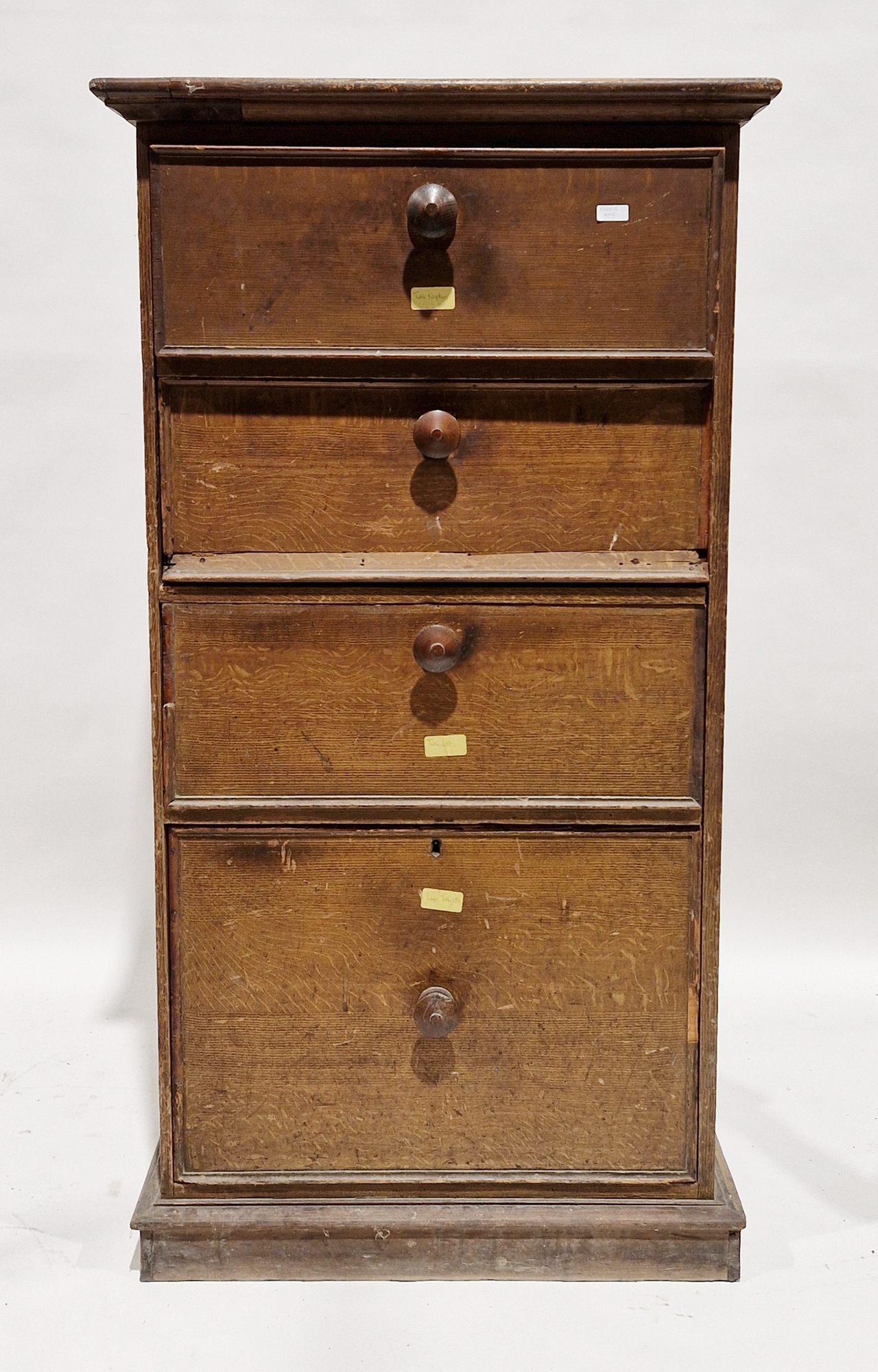 19th century housekeeper's ash tall chest of four graduated deep linen drawers, each drawer with - Image 2 of 2