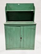 19th century green painted pine small cottage dresser, the back with single shelf and shaped sides