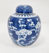Chinese porcelain blue and white ginger jar and cover, 19th century, painted with prunus pattern
