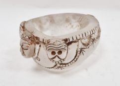 Tibetan carved rock crystal skull cap bowl 'Capala', carved with stylised masks and swags enriched