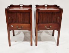 Pair of George III style tray top commodes, each with a single tambour sliding door over a single