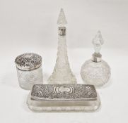 Victorian hobnail cut glass perfume bottle and stopper with silver collar, Chester 1899, Robert