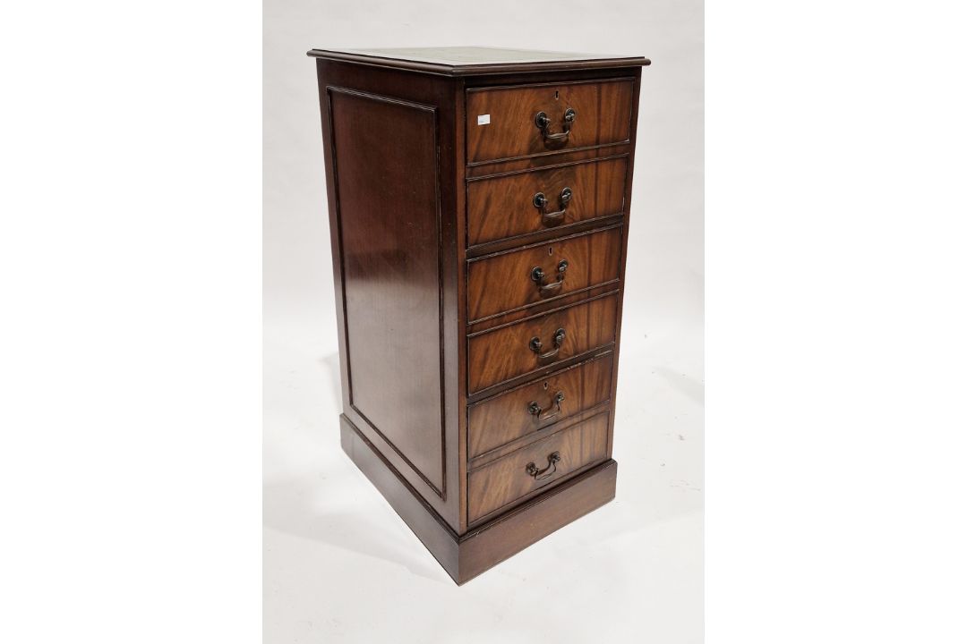 Pair of reproduction Regency mahogany veneered filing cabinets with green leather inset tops and - Image 2 of 2