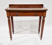 19th century mahogany side table, the top with back rail and rounded corner, over a single long