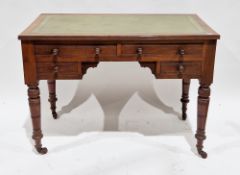 19th century mahogany writing table, the rectangular top with green leather inset top and reeded