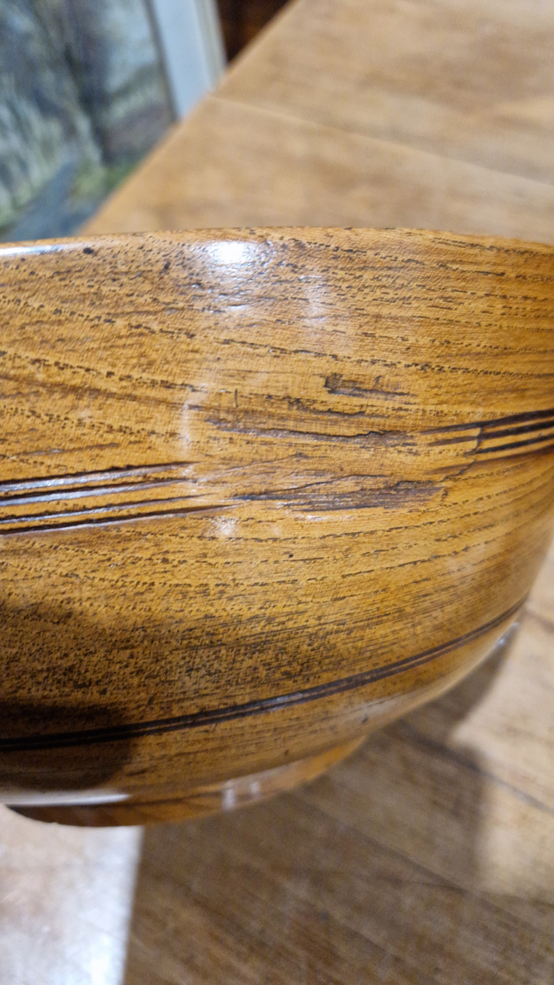 Two treen elm bowls in sizes, each turned, the first 19th/early 20th century (with repair to - Image 9 of 16