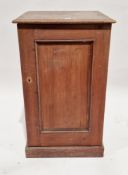 19th century stained pine cupboard, the square top over a single door opening to three fixed