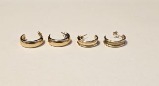 Four half-hoop yellow metal stud earrings, the clasps on each stamped 375, gross weight 2.5g approx.