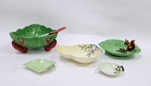 Group of Art Deco Carltonware leaf moulded items, printed black marks, comprising a green leaf