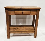 20th century pine console table, the rectangular table with short frieze drawer, slatted shelf
