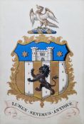 Framed armorial by George Harris of Windsor Heralds, for Theophilus Redwood Esq, in gouache and