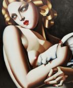After Tamara de Lempicka Oil on canvas Copy of 'Nude with Dove', oil on canvas, unsigned, framed,