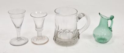 Collection of glassware comprising a firing glass, probably mid-18th century, with flared bell-