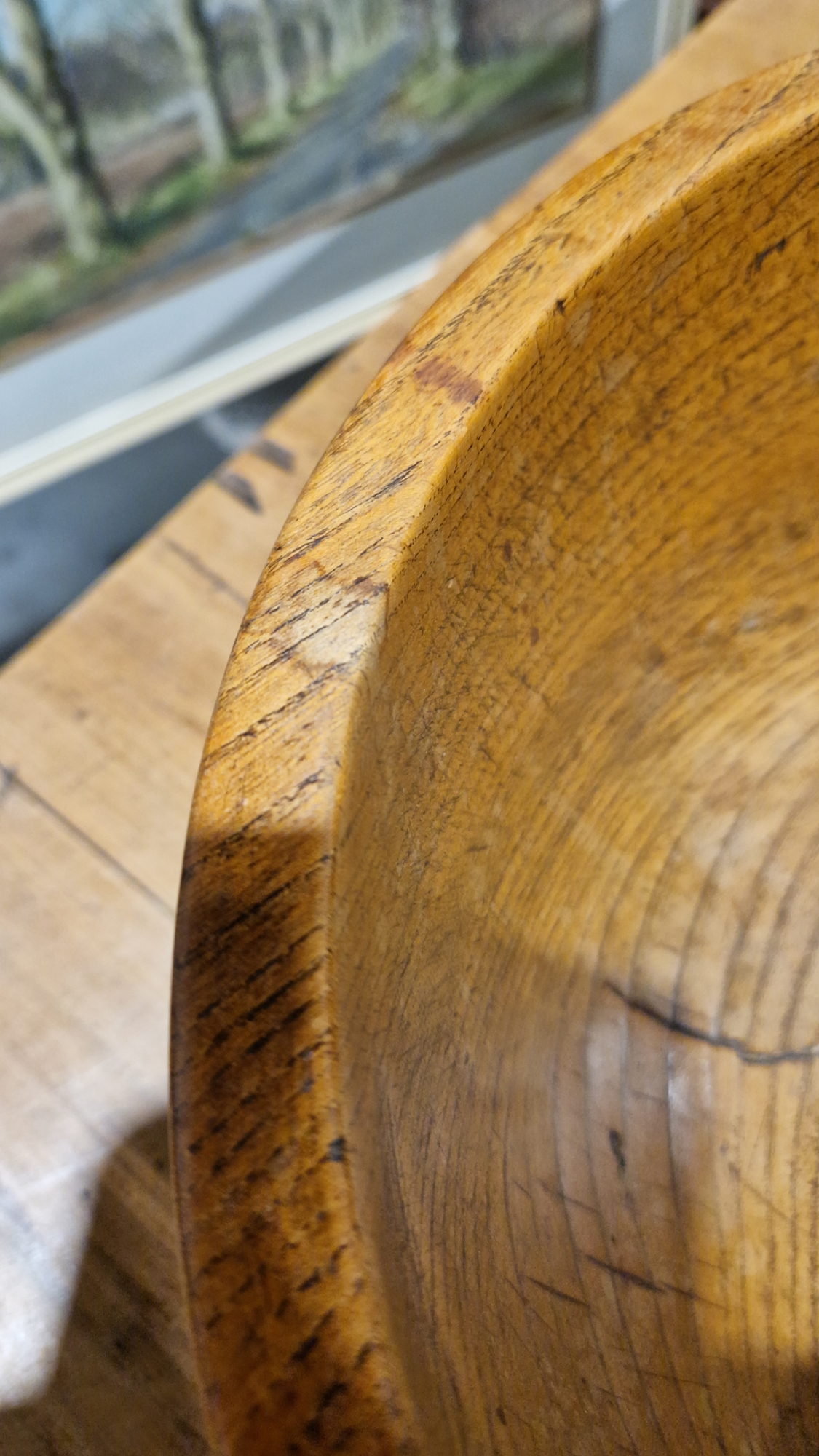 Two treen elm bowls in sizes, each turned, the first 19th/early 20th century (with repair to - Image 5 of 16