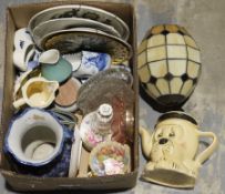 Murano glass-style moulded glass handled basket, a Washington Indian Tree sauceboat, a decorative