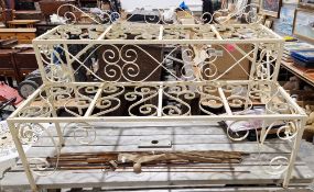 Cream painted metal two-tier garden plant stand, 140cm long x 81cm deep x 87cm high