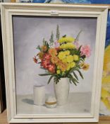 Contemporary School  Oil on panel Still life with a vase of flowers, initialled ALS lower right,