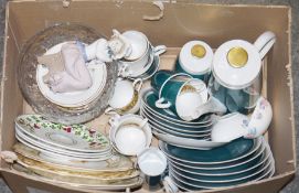 Quantity of ceramics to include a Nao figure of a seated girl with puppy, an Aynsley yellow ground