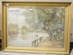C.J. Beattie (1934) Oil on canvas Figures boating in river landscape, signed and dated lower left,