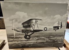 Two vintage aviation photographic prints mounted on board, bearing stamps for Hawker Siddeley